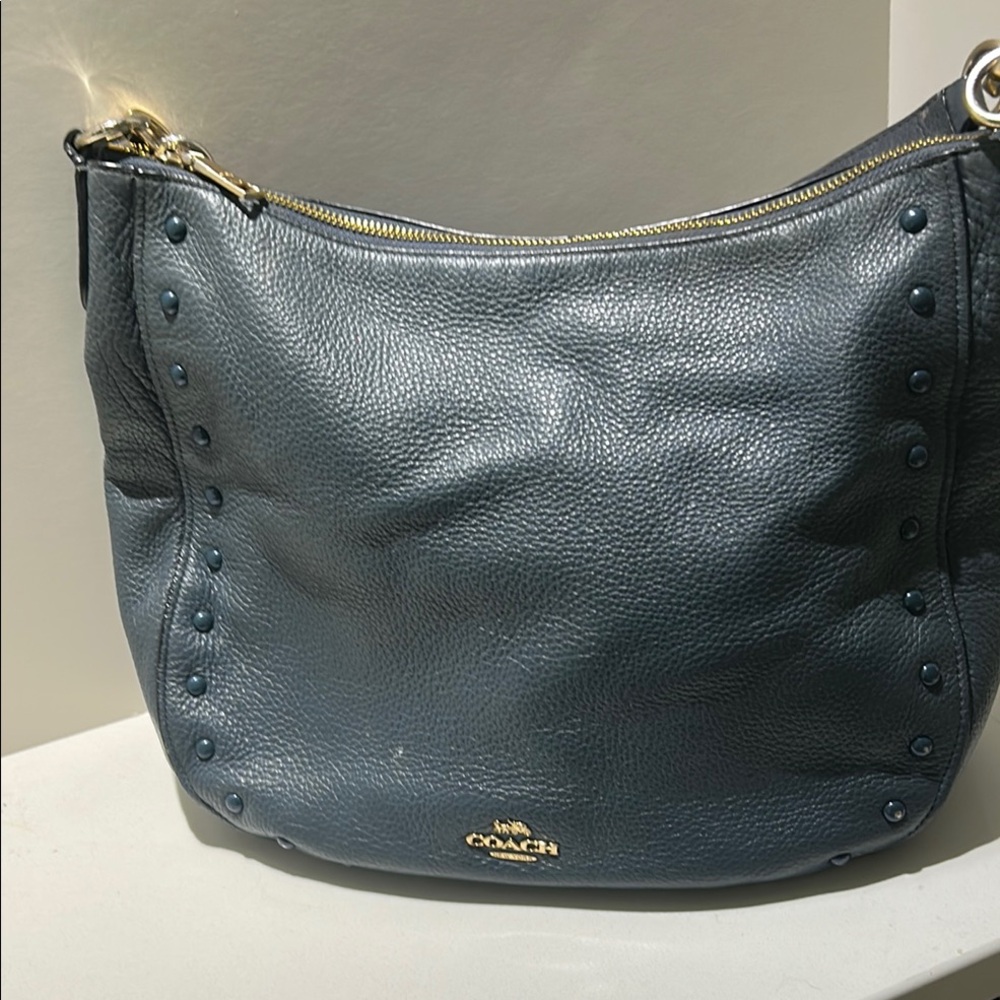 Coach Blue Pebbled Leather Hobo Bag